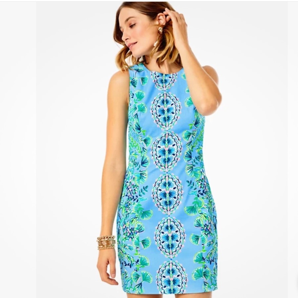 LILLY PULITZER Mila Stretch Shift Dress Frenchie Blue Mosaic Shells Engineered